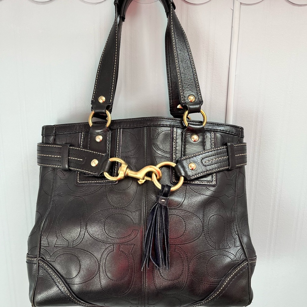 Coach black leather tote